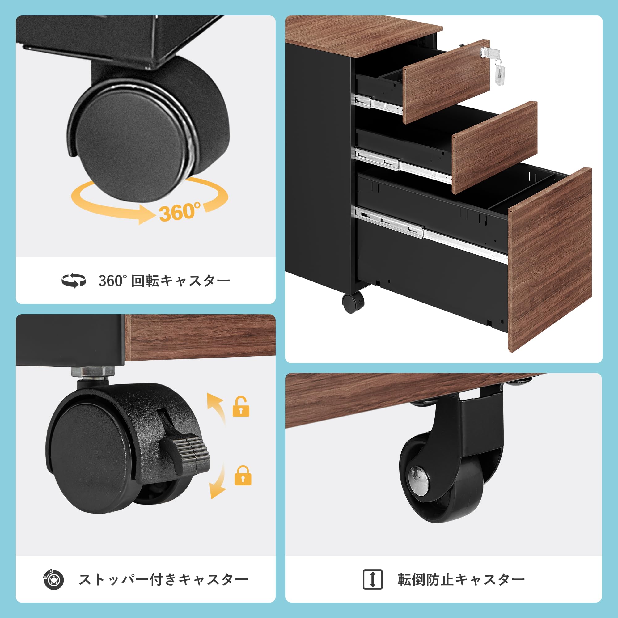 Amazon.co.jp: COOLIVE デスクワゴン キャスター付き 3段 キャビネット